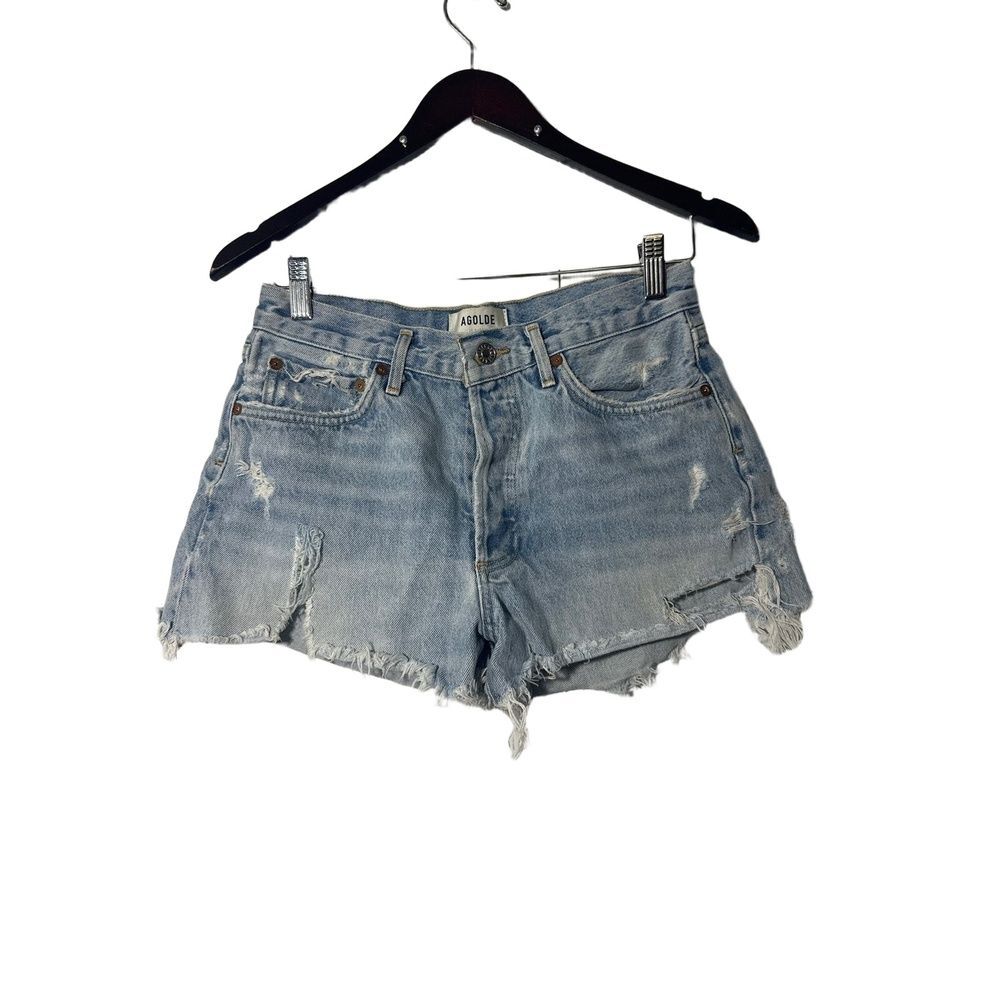 AGOLDE Cut Off Jean Shorts 26 Denim High Rise Distressed Frayed Blue 26 Parker - Picture 2 of 5